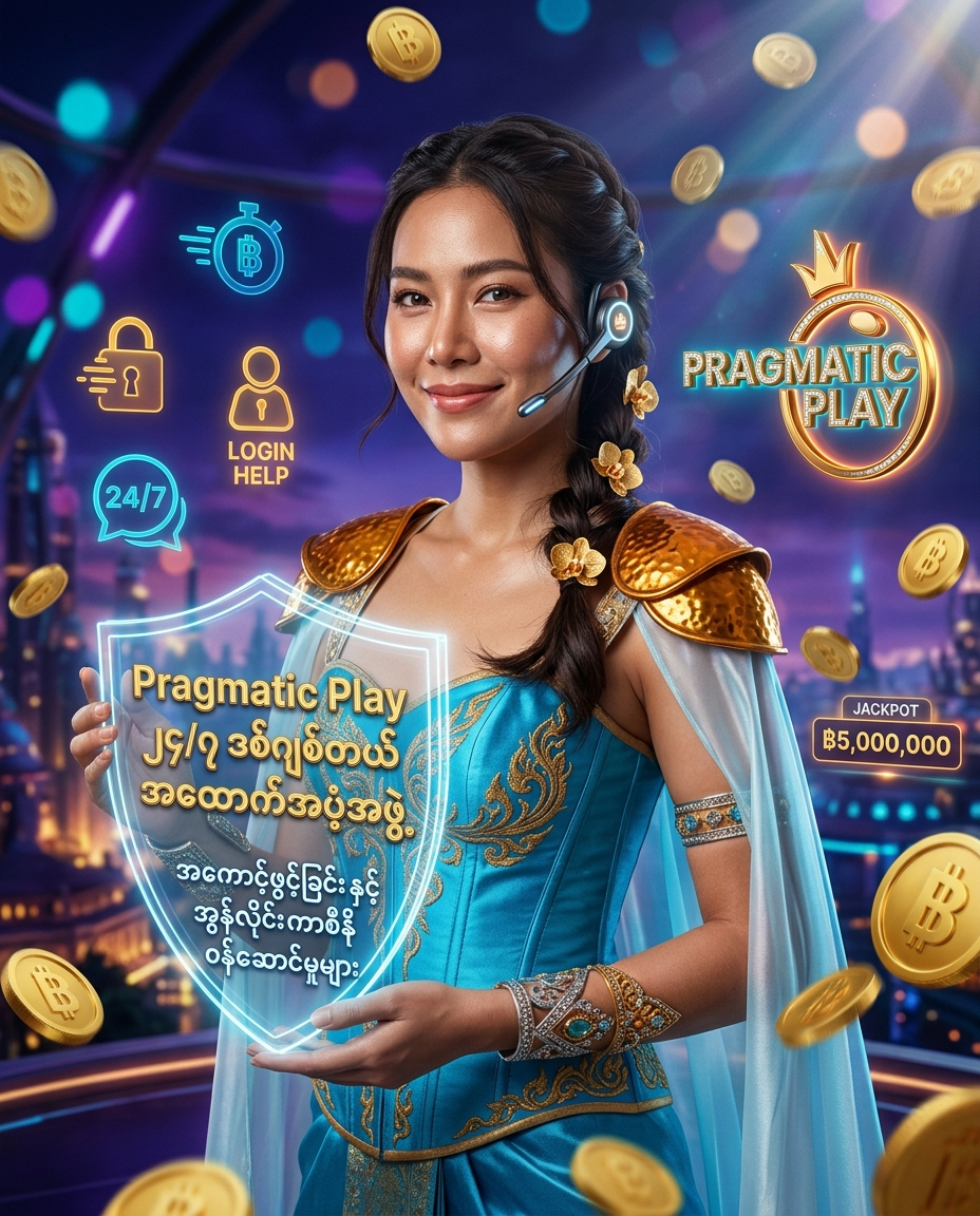 ထိုင်းနိုင်ငံရှိ ကစားသမားများအတွက် အထူး ဒီဇိုင်းရေးဆွဲထားသော Pragmatic Play ၏ ၁၀၀% အွန်လိုင်း ကာစီနို ပလက်ဖောင်း၊ အကောင့်ဖွင့်ခြင်း၊ မှတ်ပုံတင်ခြင်းနှင့် အသုံးပြုမှုဆိုင်ရာ မေးခွန်းများကို ၂၄ နာရီပတ်လုံး မေးမြန်းနိုင်မည့် ဒစ်ဂျစ်တယ် ဝန်ဆောင်မှု ပရိုမိုးရှင်း ကြော်ငြာဓာတ်ပုံ ဖြစ်ပါသည်။ ရင်းနှီးဖော်ရွေသော ထိုင်းအမျိုးသမီး တင်ဆက်သူ၊ ထိုင်းဘတ်ငွေ (฿) ဆုကြေးများနှင့်အတူ Pragmatic Play လိုဂိုနှင့် မြန်မာဘာသာ စာသားများကို သဲကွဲစွာ ဖော်ပြထားသော ရုပ်ထွက်မြင့် ကြော်ငြာဓာတ်ပုံ ဖြစ်ပါသည်။

