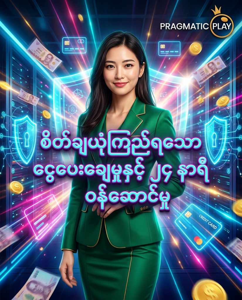 Pragmatic Play ၏ မြန်ဆန်စိတ်ချရသော ငွေထုတ်ငွေသွင်းစနစ်နှင့် ၂၄ နာရီ ဝန်ဆောင်မှုများကို ဂျပန်အမျိုးသမီး တင်ဆက်သူနှင့်အတူ ထင်းရှားစွာ ဖန်တီးပြသထားသည့် ပရိုမိုးရှင်း ရုပ်ပုံ ဖြစ်ပါသည်။ ရွှေရောင် ထိုင်းဘတ်ငွေဒင်္ဂါးများ၊ လုံခြုံရေး ဒစ်ဂျစ်တယ် ဒိုင်းလွှားများနှင့် နီယွန်မီးရောင် အလင်းတန်းများ ပါဝင်ပြီး ယုံကြည်စိတ်ချရမှု၊ ခေတ်မီဆန်းသစ်မှုနှင့် ကောင်းမွန်သော ဝန်ဆောင်မှု ပုံရိပ်ကို အပြည့်အဝ ပေါ်လွင်စေပါသည်။

